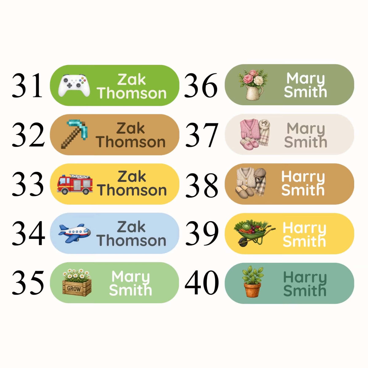 Custom iron-on name labels