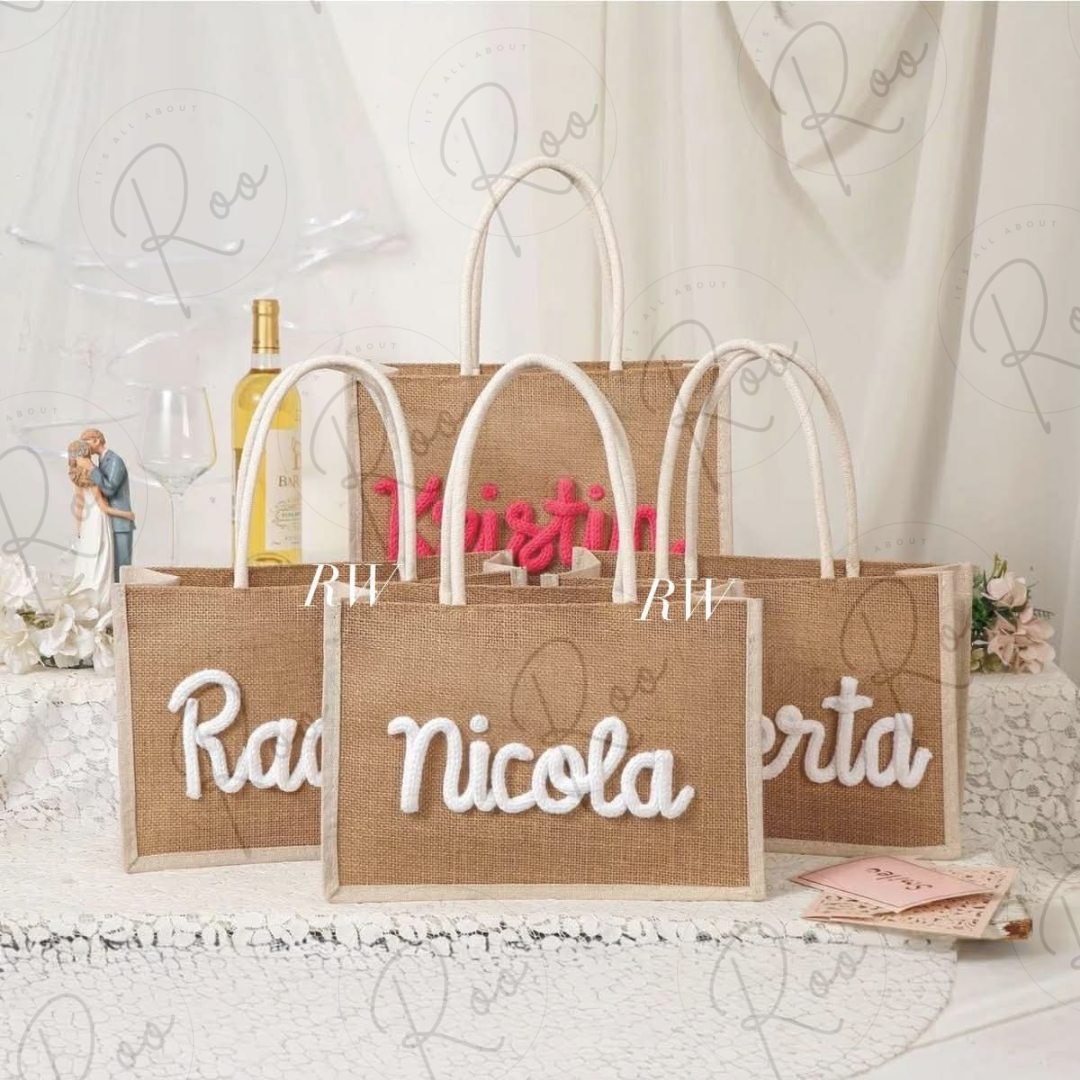 Embroidered Burlap Bag