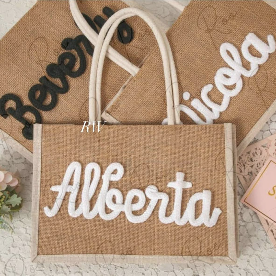 Embroidered Burlap Bag